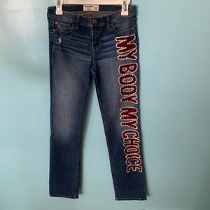 “My Body My Choice” hand sewn jeans